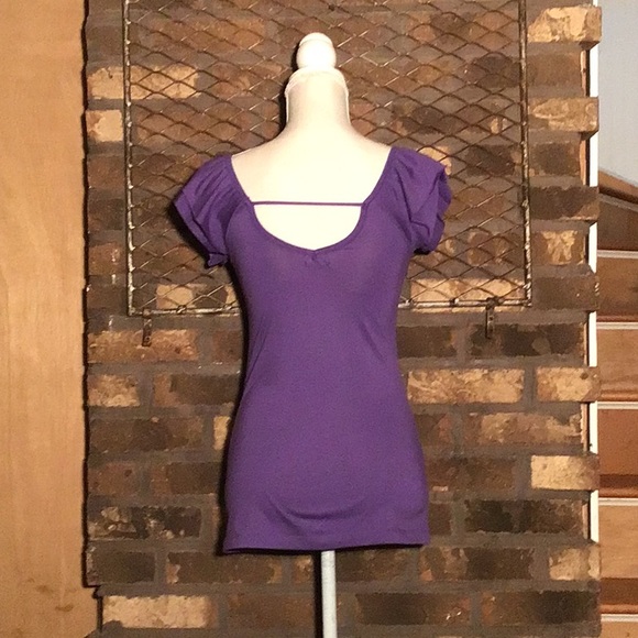 So Lisa ruffle fitted short sleeve top purple S - Picture 3 of 4
